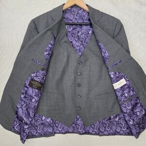 SUITSUPPLY La Spalla Blazer & Vest Set Men's US 44S Gray VBC Wool Patch Pockets